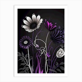 Purple black flowers 1 Art Print