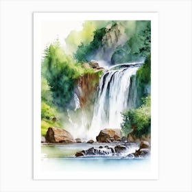 Gartempe Waterfalls, France Water Colour  (1) Art Print