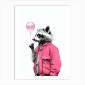 Raccoon With Pink Balloon 4 Art Print