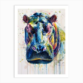 Hippopotamus Colourful Watercolour 1 Art Print
