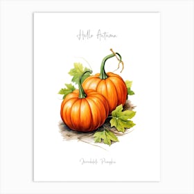 Hello Autumn Jarrahdale Pumpkin Watercolour Illustration 3 Art Print