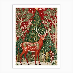 Christmas Tree Deer Art Print