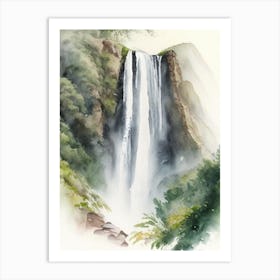 Bridal Veil Falls, New Zealand Water Colour  (1) Art Print