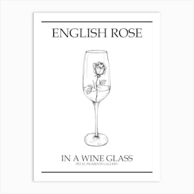 English Rose In A Wine Glass Line Drawing 3 Poster Art Print