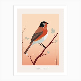 Minimalist European Robin 3 Bird Poster Art Print