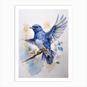 Blue Bird Watercolor Painting Art Print