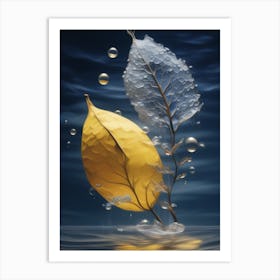 Water Droplet with leaf Art Print