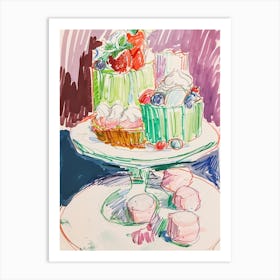 Jelly & Desserts On A Dessert Stand Felt Tip Pen Brushstrokes Art Print