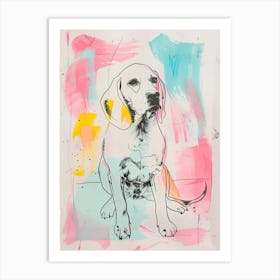 Beagle Dog Pastel Paint Line Illustration Art Print