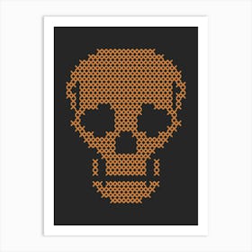 Cross Stitch Skull - Orange & Black Art Print