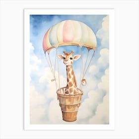 Baby Giraffe 4 In A Hot Air Balloon Art Print