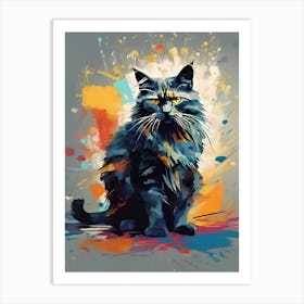 Spectrum Serenity: Feline Elegance Amidst Colorful Chaos Art Print