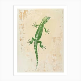 Green Crested Gecko Blockprint 3 Art Print