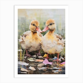 Duckling Mixed Media Paint Collage 2 Art Print