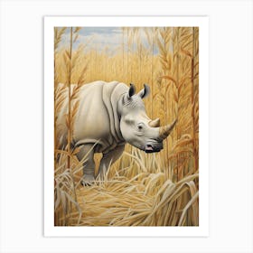 Rhino In The Dry Grass Realistic Illustration Art Print