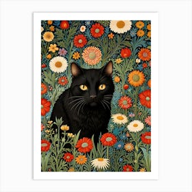 William Morris Black Cat In A Flower Field Art Print