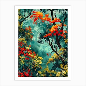 Forest Scene Inspired by William Morris Art Print