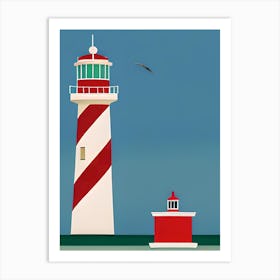 Red Barbershop Pole Style Lighthouse Art Print