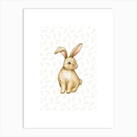 Vintage Style Bunny With Leaf Pattern 1 Art Print