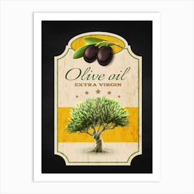 Olive Oil Label Vector - olives poster, kitchen wall art Art Print
