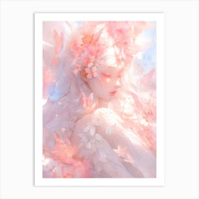 Pink Girl With Butterflies 1 Art Print