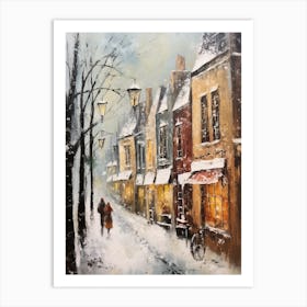 Vintage Winter Painting Bruges Belgium 1 Art Print