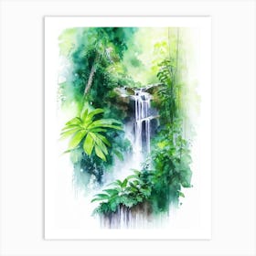 Selvatura Park Waterfall, Costa Rica Water Colour  (2) Art Print