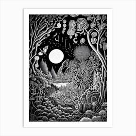 Garden Of Cosmic Speculation, 1, United Kingdom Linocut Black And White Vintage Art Print