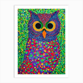 Eastern Screech Owl Yayoi Kusama Style Illustration Bird Art Print