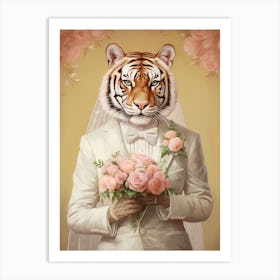 Tiger Illustrations Wearing A Wedding Tuxedo Art Print