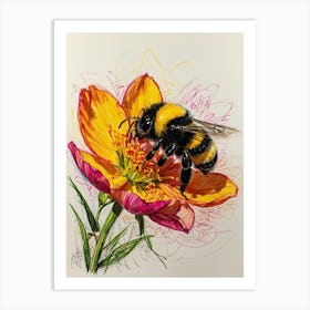 Bee On A Flower 1 Art Print