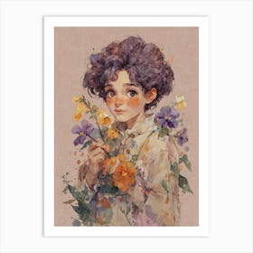 Little Girl With Flowers Art Print