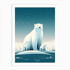 Frosty Love; Canvas Of A Polar Bear Family Art Print