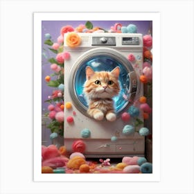 Cat In Washing Machine 4 Art Print