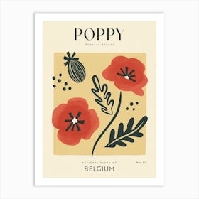 Vintage Yellow And Red Poppy Flower Of Belgium Art Print