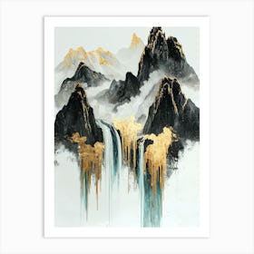 K2's Golden Peaks - Opulent Modernism Art Print