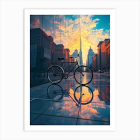 Sunset With A Bicycle in Big City Art Print