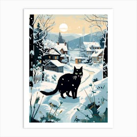 Winter Cat Illustration 2 Art Print