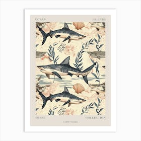 Pastel Carpet Shark Watercolour Seascape Pattern 1 Poster Art Print