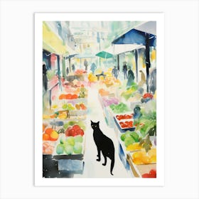 Food Market With Cats In London 1 Watercolour Art Print