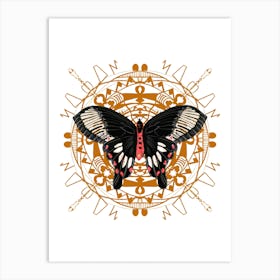 Mandala With Black Butterfly Art Print