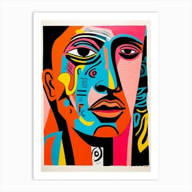 Colourful Linocut Inspired Face Illustration 1 Art Print