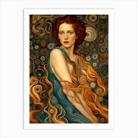 Artistic Symphony Hairy Lady By Klimt And Van Gogh Art Print