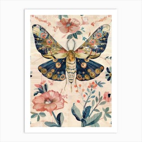 Pink Butterflies William Morris Style 4 Art Print