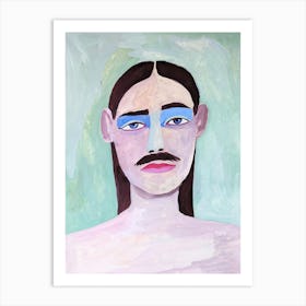 Acrylic painting of a woman with a mustache on a green background Art Print