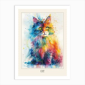 Cat Colourful Watercolour 4 Poster Art Print