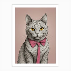 Cat In A Pink Tie Art Print