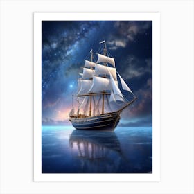 Sailing Ship In The Night Sky Art Print