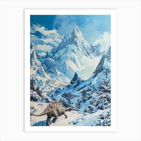 Stegosaurus Snowy Landscape Painting Art Print