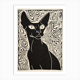 Oriental Shorthair Cat Linocut Blockprint 4 Art Print
